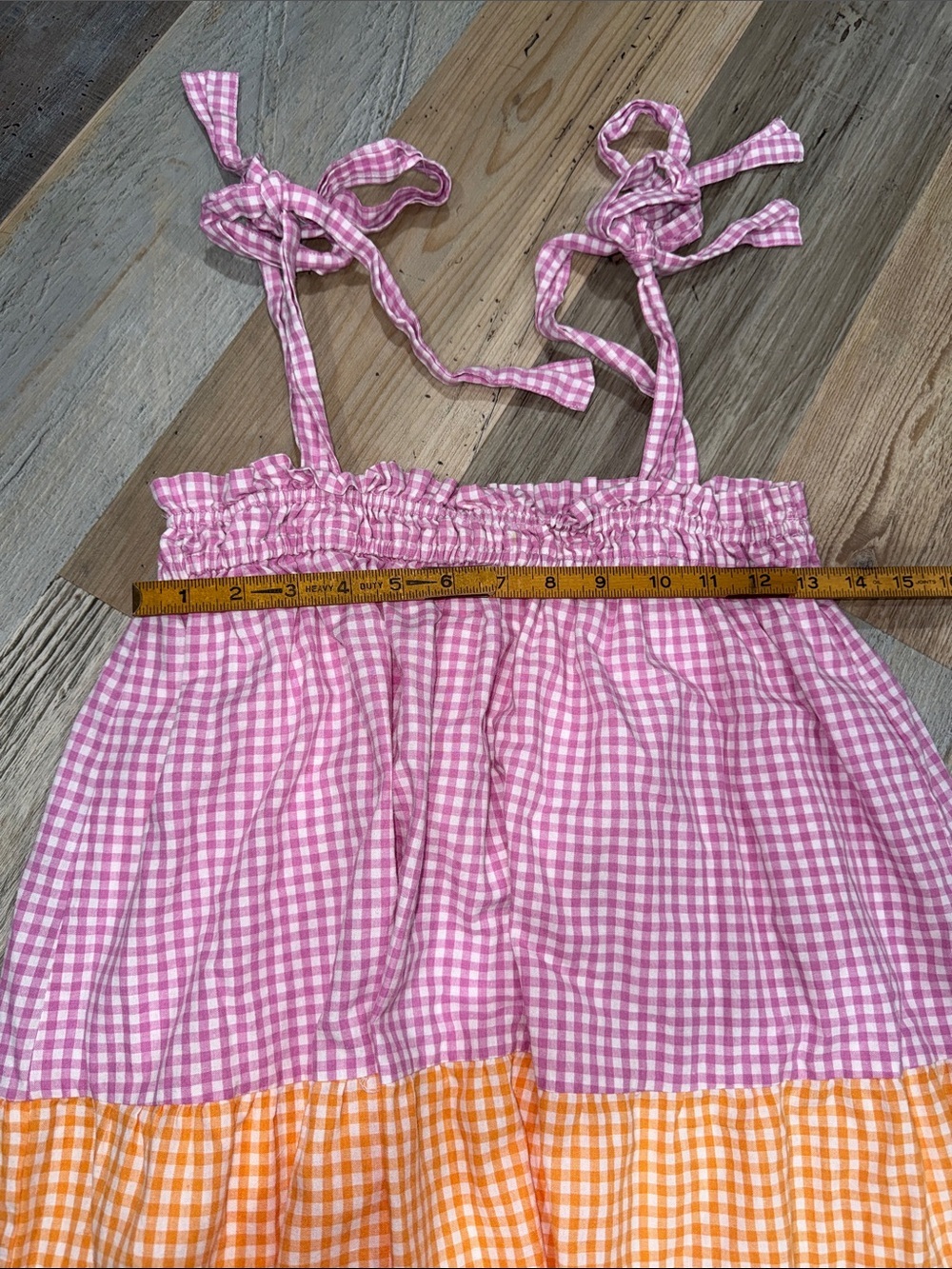 Gingham Tie-Shoulder Tiered Sundress in Pink and Orange - Picture 4 of 5